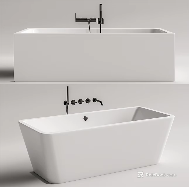Sleek White Freestanding Bathtub With Black Faucet And Minimalist Modern Design 3d model 