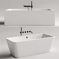 Sleek White Freestanding Bathtub With Black Faucet And Minimalist Modern Design