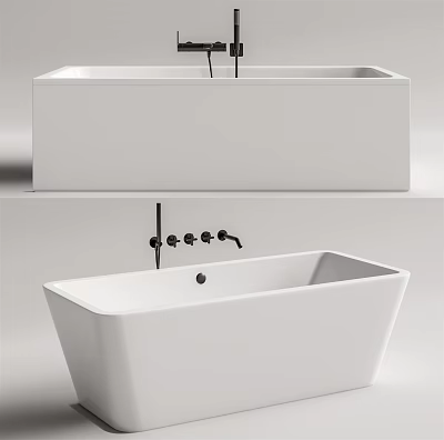 Sleek White Freestanding Bathtub With Black Faucet And Minimalist Modern Design 3d model