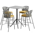 Modern Bar Table With Metal Frame Chairs Woven Backrest And Yellow Padded Seats