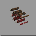 Brown and Red Dynamite Bundles with Black Straps and Fuses on Gray Background