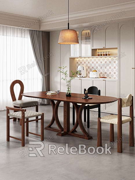 The ancient home dining room dining table and chairs combination wine cabinet chandelier model