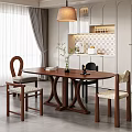 The ancient home dining room dining table and chairs combination wine cabinet chandelier 3d model