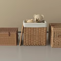 Three Woven Rattan Storage Baskets with Teddy Bear in Middle for Home Organizing
