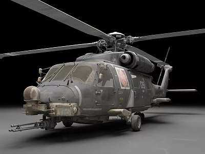 Dark Military Helicopter With Number 163 Front Equipment Underbody Weapon And Extended Rotor Blades 3d model