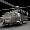 Dark Military Helicopter With Number 163 Front Equipment Underbody Weapon And Extended Rotor Blades