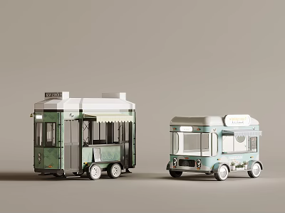 Dining Utensil Set With Green And Blue Retro Food Cart Models For Kitchen 3d model