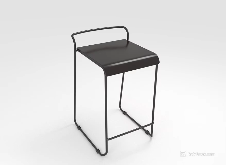 Modern Black Bar Stool With Square Seat And Sturdy Metal Frame Design 3d model 