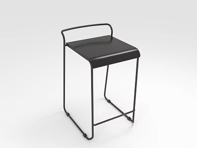 Modern Black Bar Stool With Square Seat And Sturdy Metal Frame Design 3d model