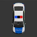 Police Function Car With POLITIA Logo Red Blue Lights White Blue Body Yellow Stripes