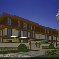 Modern Multilevel Townhouse With Illuminated Windows Landscaped Gardens Pathway And Warm Ambiance