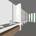 Modern Public Restroom Interior Design With Sinks Mirrors Stalls And Indoor Greenery