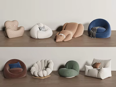 Lazy Sofas Different Styles Various Colors On Wooden Floor Light Colored Walls 3d model