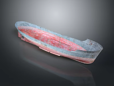 Vintage Wooden Boat With Blue Red Worn Appearance On Gray Background Reflection 3d model
