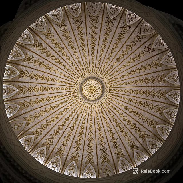 Circular Architectural Ceiling With Intricate Golden Radiating Geometric Patterns And Ornate Design 3d model