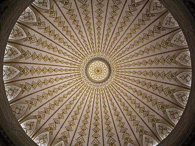 Circular Architectural Ceiling With Intricate Golden Radiating Geometric Patterns And Ornate Design 3d model