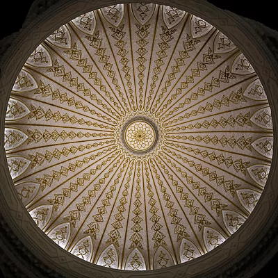 Circular Architectural Ceiling With Intricate Golden Radiating Geometric Patterns And Ornate Design 3d model