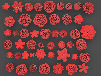 Flower Rose Cloth Flower Cotton Flower Red Rose Red Flower fireworks petals flower 3d model