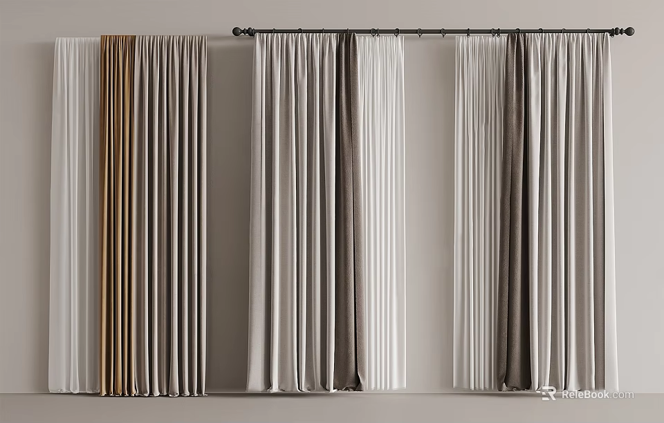 Elegant Soft Textured Curtains In Various Neutral Tones For Home Decor 3d model 