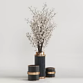 Modern Ceramic Vases With Yellow Twigs White Blossoms And Gold Accents