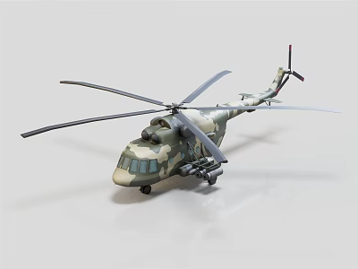 Detailed Military Helicopter Model With Camouflage Rotors And Weapons 3d model