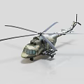 Detailed Military Helicopter Model With Camouflage Rotors And Weapons