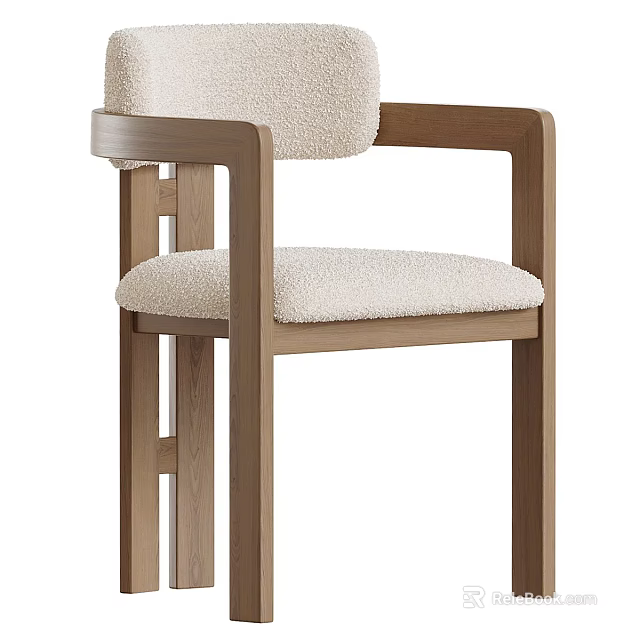 Light Colored Dining Chair With Wooden Frame And Plush Seat Backrest 3d model 