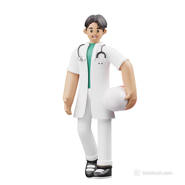 Professional Male Doctor Wearing White Coat with Stethoscope Holding Medical Helmet 3d model 