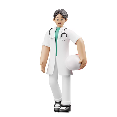 Professional Male Doctor Wearing White Coat with Stethoscope Holding Medical Helmet 3d model