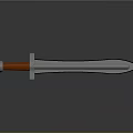 3D Model Sword With Silver Blade Orange Handle Smooth Surface And Reflection On Gray Background
