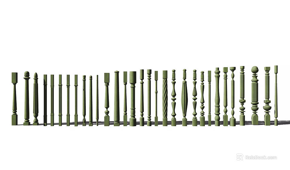 Various Styles Of Decorative Balusters For Home Railings And Staircase Design 3d model 