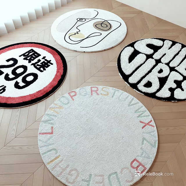 Round Area Rugs with Traffic Sign Letters and Chill Vibes Text Pattern Designs 3d model