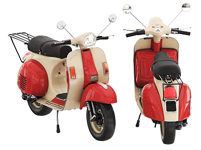Vintage Style Scooter Motorcycle With Rearview Mirrors Black Seats And Red Beige Design 3d model