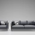 Modern Gray Leather Sofa Set With Three Seater Sofa Armchair and Patterned Cushions 3d model