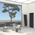 Modern Clothing Store With Glass Facade Logo Sign Display Racks And Outdoor Trees