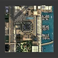 Cartoon City Scene With Tall Skyscraper Surrounding Buildings Water Area And Green Spaces