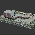 Modern Commercial Building Model With Multi Story Structures Parking Area Road And Greenery