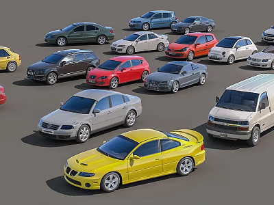 Colorful Array of Various Cars with Different Models Including Sedans SUVs and Vans 3d model