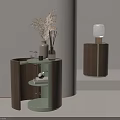 Modern Minimalist Wooden Bedside Tables With Curved Design Table Lamp And Decorative Shelves