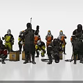 Multiple Workers in Colorful Safety Uniforms with Protective Gear and Equipment