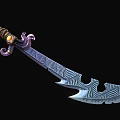 Ornate Decorative Blade With Snake Shaped Handle Golden Accents Yellow Gem And Carved Edge
