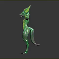 Fantasy Green Horned Creature Character With Muscular Body And Outstretched Arms