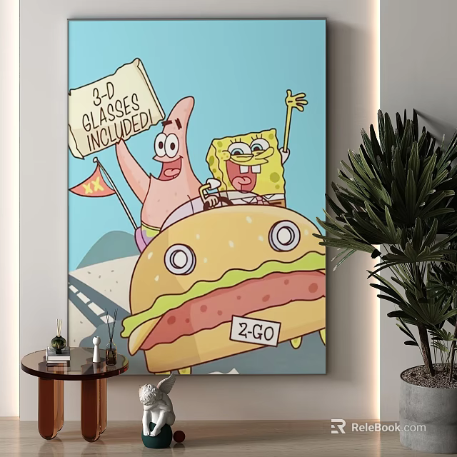 SpongeBob and Patrick Riding Burger Car with 3D Glasses Included 2GO Art 3d model 