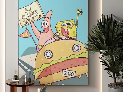 SpongeBob and Patrick Riding Burger Car with 3D Glasses Included 2GO Art 3d model