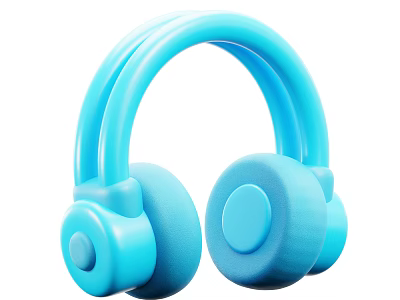 Cute Blue Headphones with Round Ear Cups and Soft Headband Design 3d model