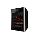 Black and Silver Wine Refrigerator with Glass Door and Multiple Shelves for Wine Bottles