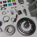 Various Automotive Engine Parts Including Crankshaft Piston Bearings And Gears