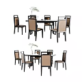 Stylish Modern Dining Table Set with Upholstered Chairs and Decorative Plant 3d model