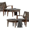 Modern Leisure Chair With Leather Upholstery Wooden Frame Ottoman And Throw Blanket