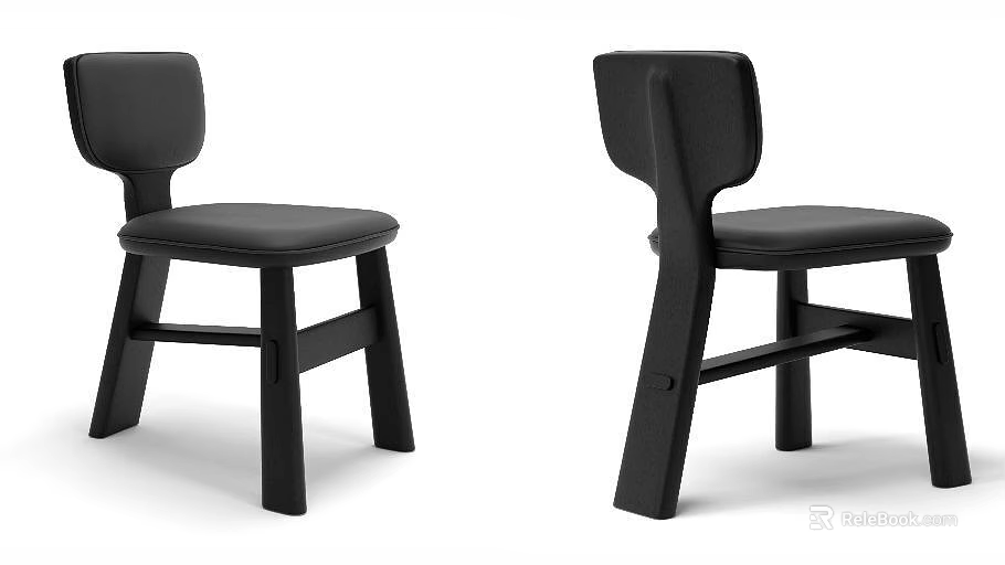 Modern Black Single Chair With Wooden Frame And Leather Seat For Home Decor 3d model 